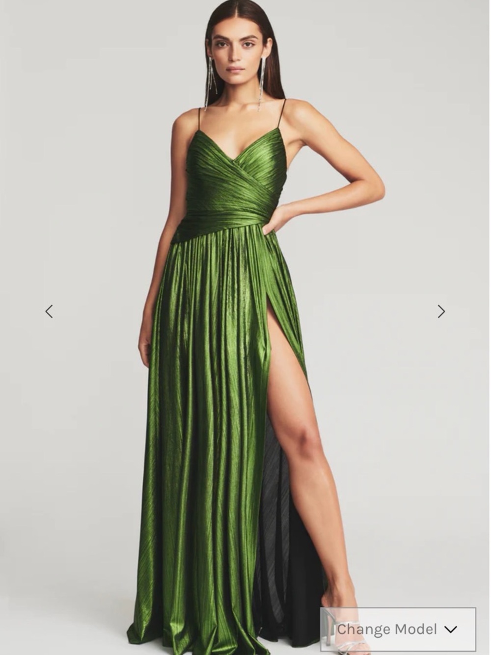 Retrofete - Doss Lamé Green Metallic Spaghetti Strap Evening Gown - size M; NWOT